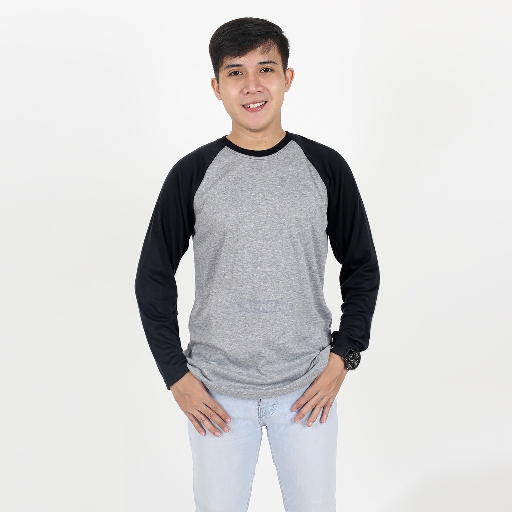 Kaos Polos Raglan Lengan Panjang Warna Abu Hitam