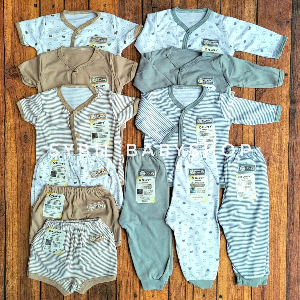 FLUFFY Paket Original Lengkap Baju Bayi (0-3 Bln) Perlengkapan Baru Lahir & Kado Bayi SNI-ECO FLF GREY-KHK BIS