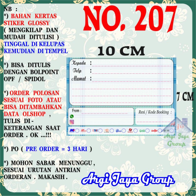 

Stiker Pengiriman - Sticker Alamat Olshop Murah Nomer 207 - 10x7 cm - Glossy