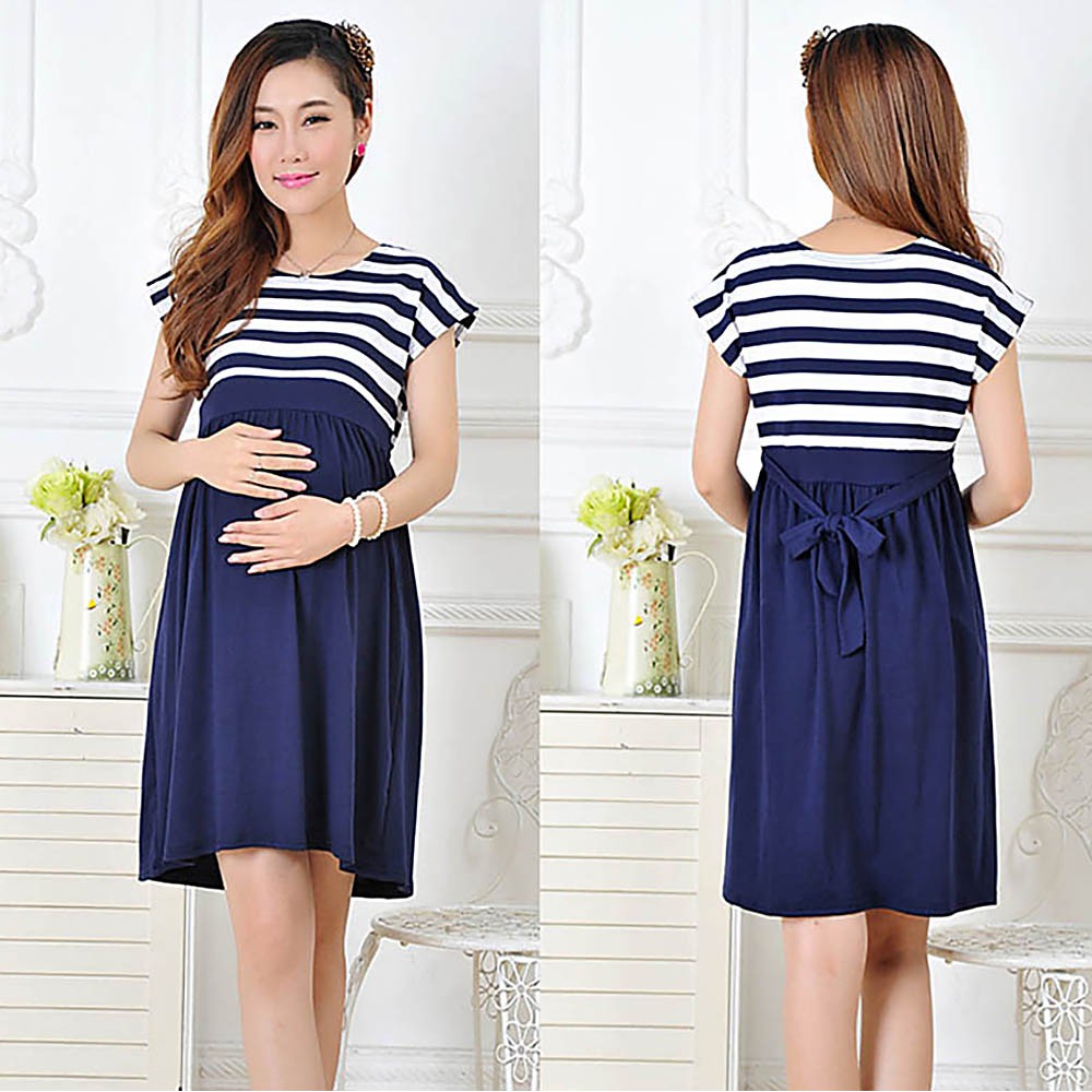  Dress  Casual Model  Longgar Motif Garis untuk  Ibu  Hamil  