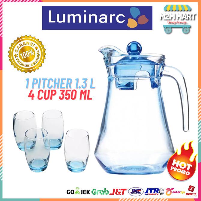 Buruan serbu] Pitcher/Jug/Teko + Gelas Kaca Set Luminarc Ice Blue