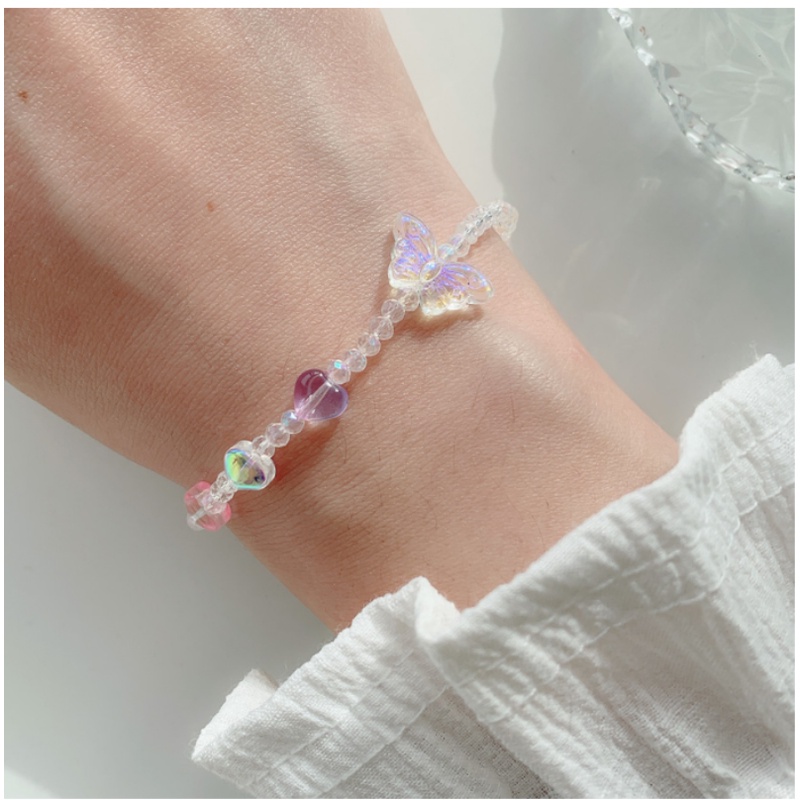 We Flower Gelang Rantai Elastis Hias Manik-Manik Kupu-Kupu Hati Warna-Warni Bahan Resin Gaya Korea Untuk Wanita