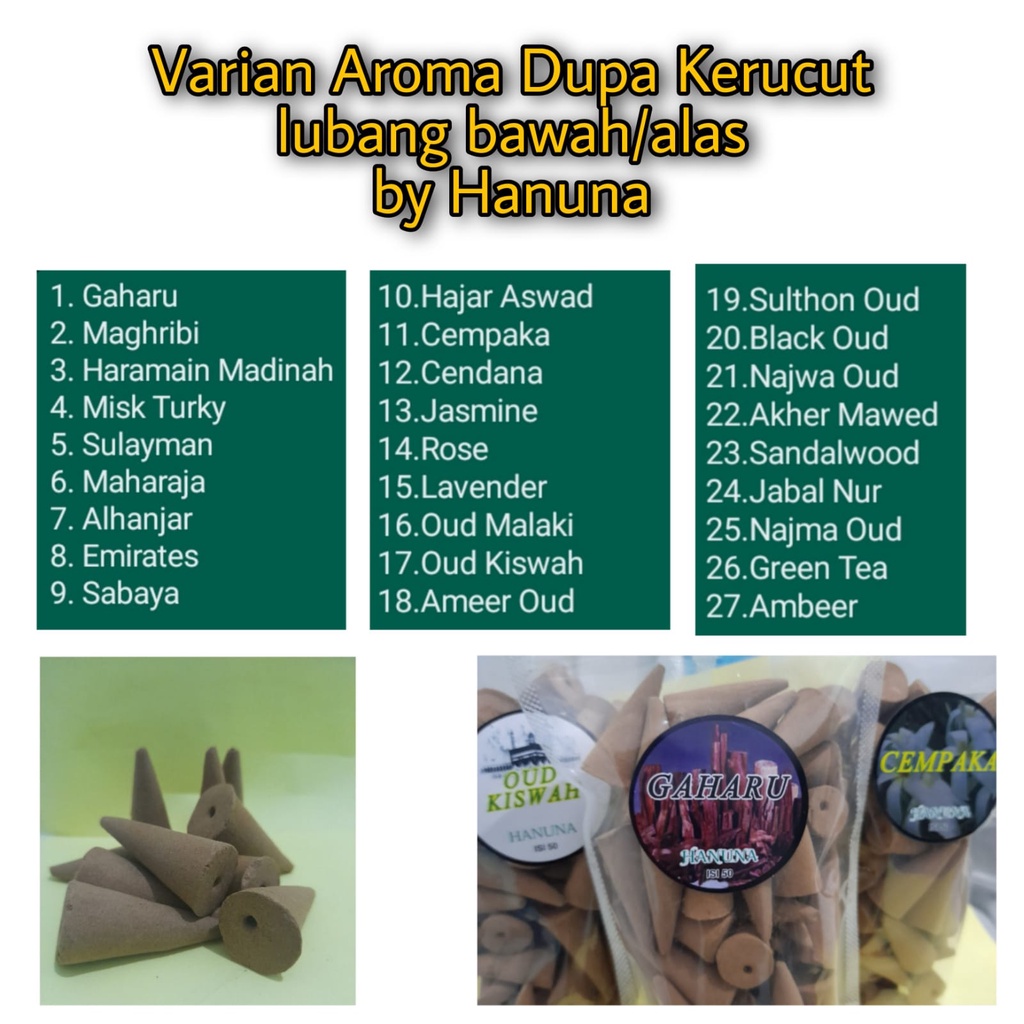 isi 50 pcs buhur kerucut /dupa kerucut GAHARU  (ASAP BAWAH)