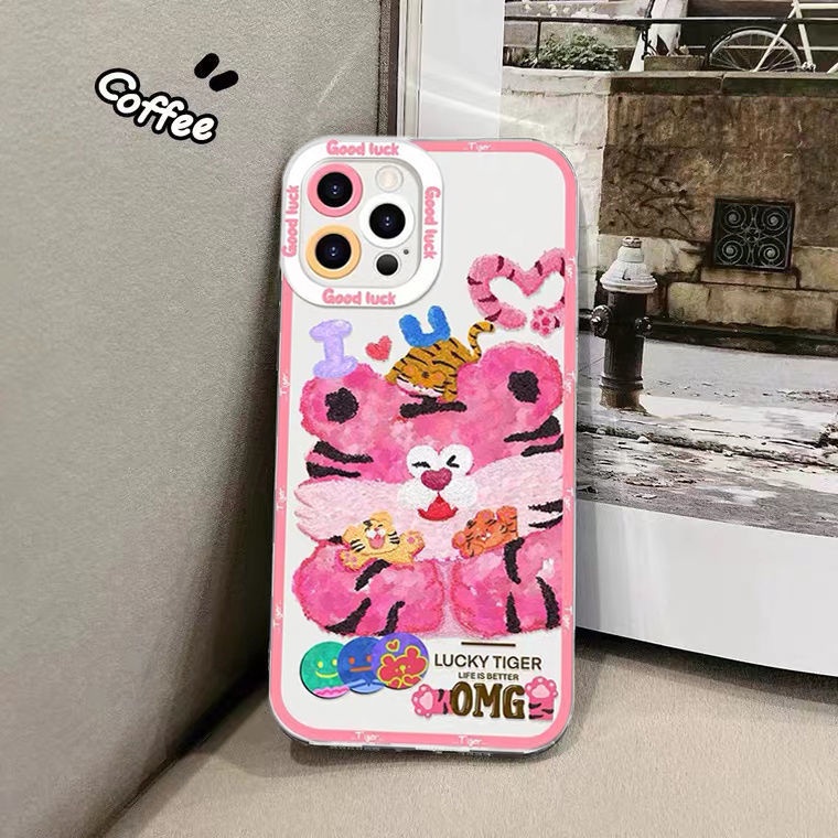 Soft Case Silikon TPU Motif Harimau Pink Untuk Iphone 12 13 SE 6 6S 7 8 Plus X XS XR 11 Pro Max