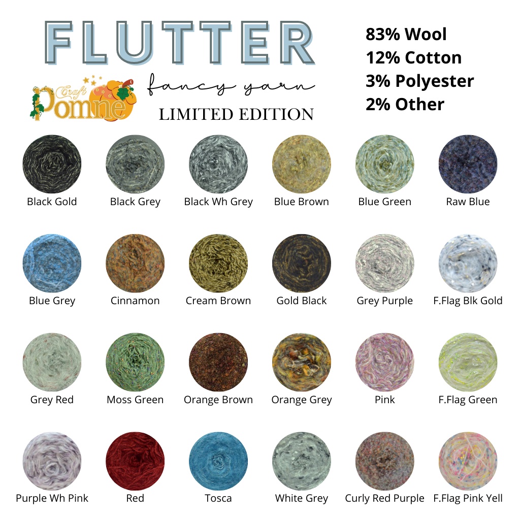 Flutter Yarn PART 1 - Fancy Yarn - Benang Rajut Import / Knitting Yarn Wool Blend - Benang Wol