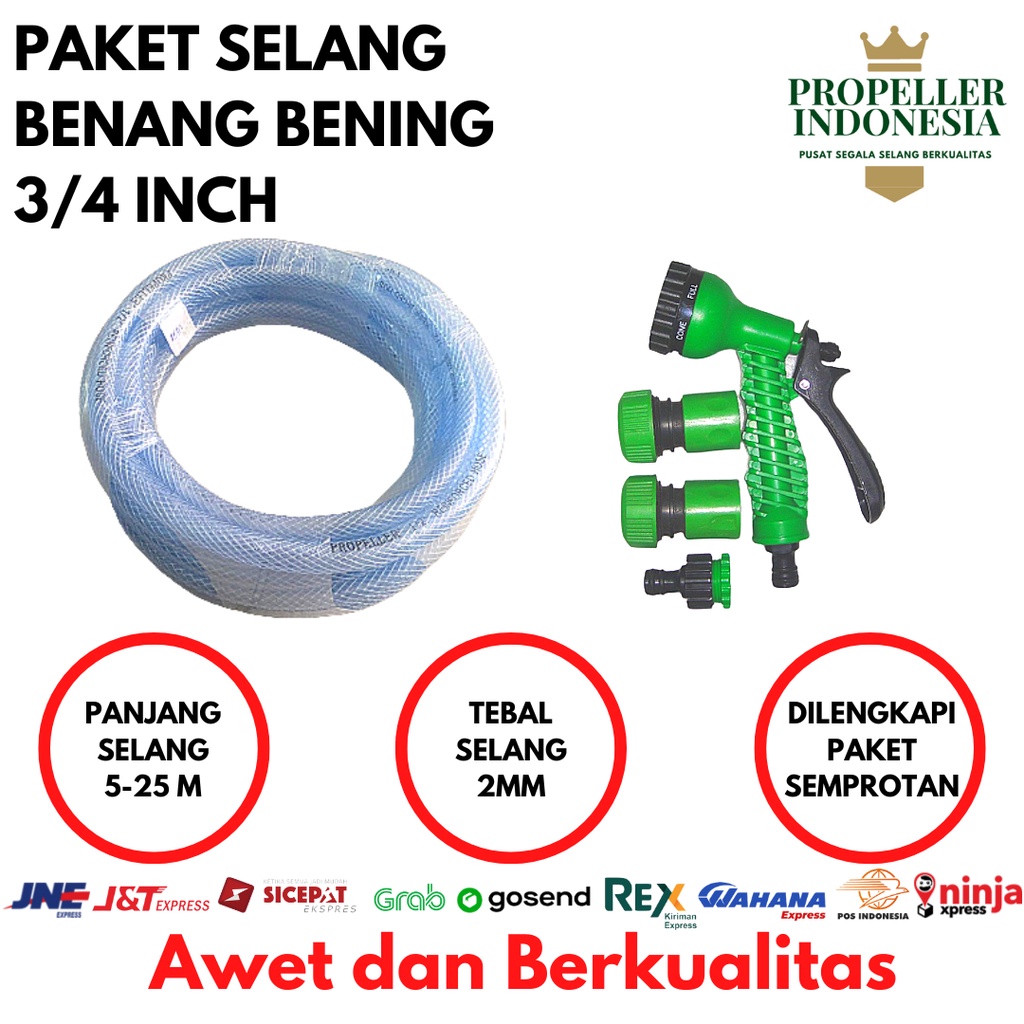 Paket Selang Benang Bening 3/4Inch Hose Variasi 5m 10m 15m 20m 25m