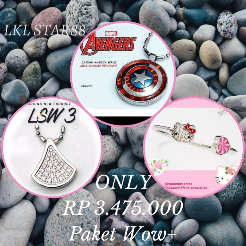 Paket Pendant Captain America + LSW3 Biopendant Carbon + Bangle Hello Kitty ORIGINAL MCI