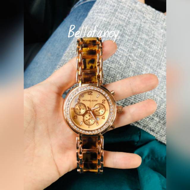 Jam MK Black Diamond zirconpave motif kulit penyu