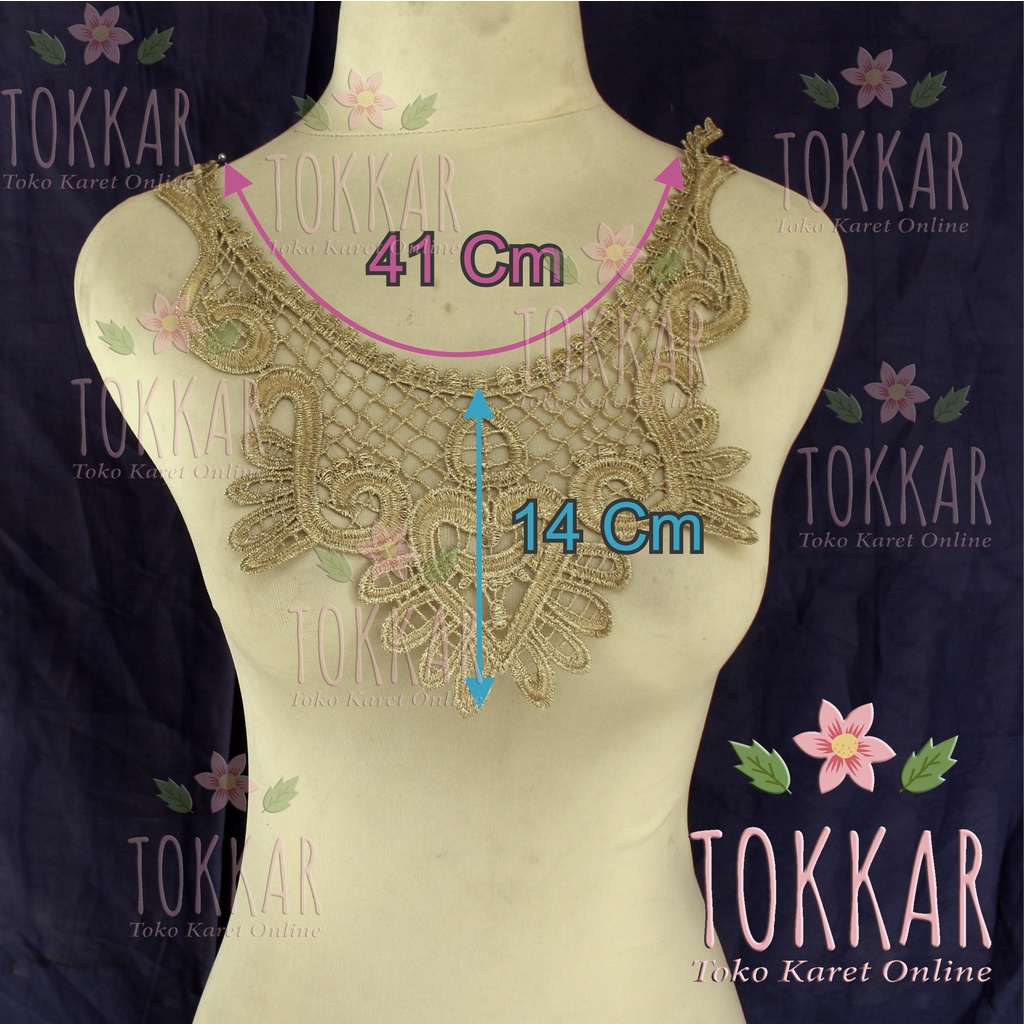(Per Pcs) AP282 Aplikasi Leher / Kerah Bordir Tempel Cantik Gold