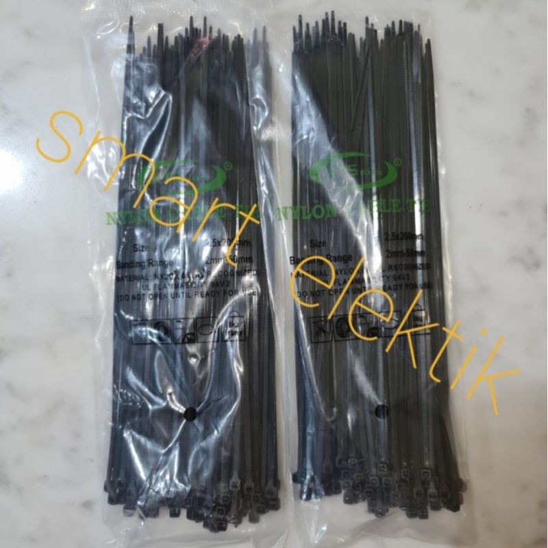 Kabel Ties Hitam Ukuran 2,5 × 200mm Bahan Nylon/ Kabel Tis 20cm Kecil Hitam/ Tali Ripet 20cm