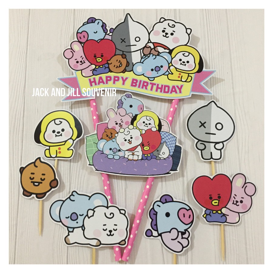 cake topper bt 21 baby - banner topper cake - tusukan kue ultah bts bt21