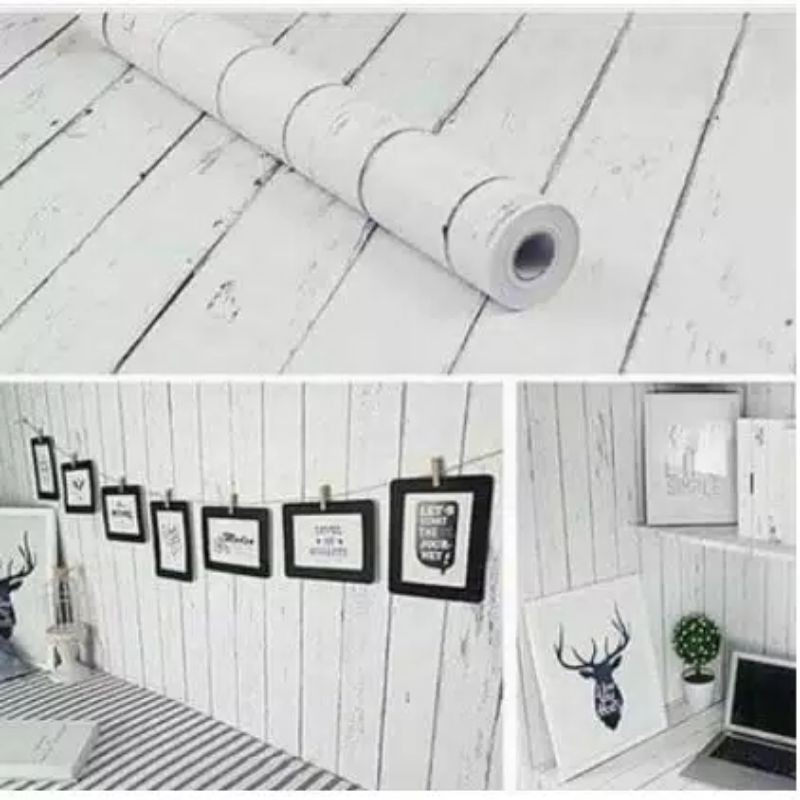 wallpaper dinding motif kayu putih garis hitam.uk 10 meter lebar 45 cm