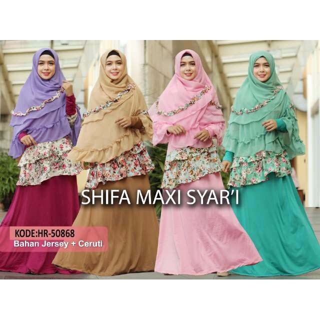 Setelan Hijab Shifa Maxi Syari / Baju Gamis Set Ceruti / Busana Muslim