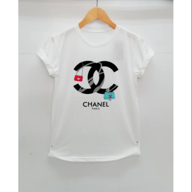 AJ   305 kaos cewe chanel bag paris / tshirt chanel paris   NEW