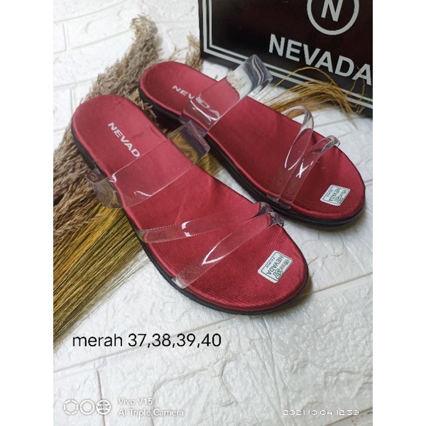SANDAL  SLOP JELLY NEVADA/ SANDAL JELLY TRANSPARAN/SANDAL ANDIEN- Sandal jelly-Merah