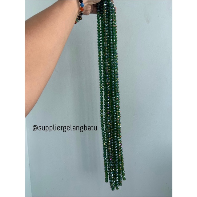 Kristal Ceko 10mm green quartz metallic bahan hijau kuarsa AB metalik