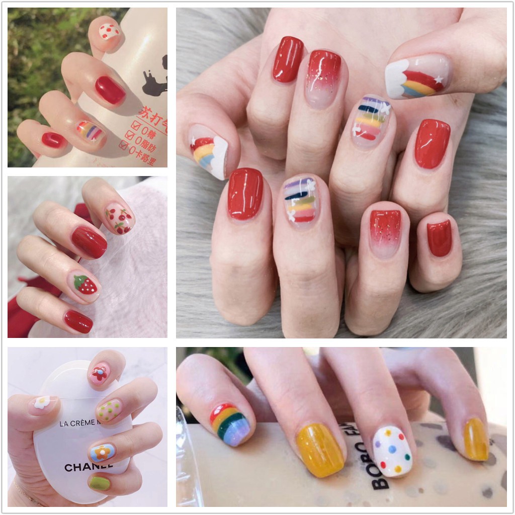 DA Stiker Tempelan Kuku Motif Polkadot+Pelangi+Polos untuk Nail Art