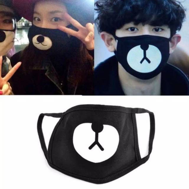 Masker Mulut Kain Hitam Artis Korea KPOP Masker Mulut Beruang Panda Bearl - Anti Debu dan Polusi