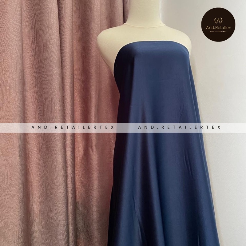 Kain Satin Maxmara Pure Silk Original Warna Navy Blue Biru Dongker