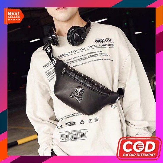 Tas Selempang Pria Waterproof Waist Bag Hezel Pria Anti Air Anti Sobek Arei Kotak Keren Tas Selempan