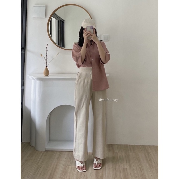 SIVALI Kulot Linen Highwaist 2249 - Cullote Pants | Wide Leg Cullotes | Celana Kulot Wanita