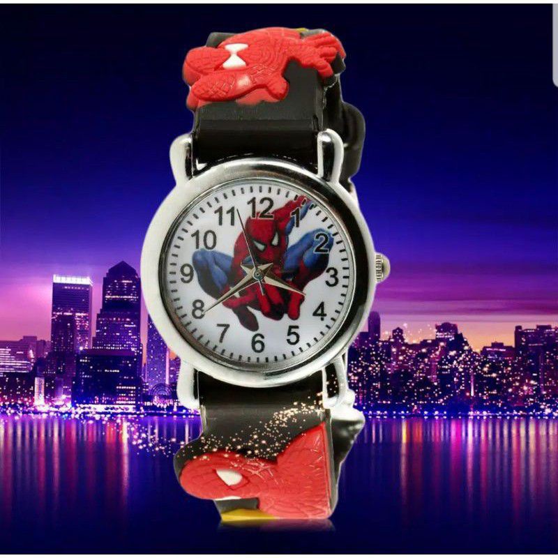 (Terima Cod)Jam Tangan Anak-Anak Timbul Spiderman Strap Rubber(Dikirim Jakarta)