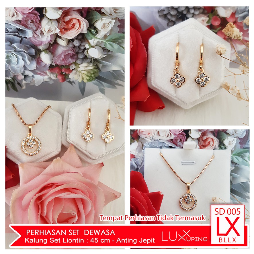 SD 005 Perhiasan Set Wanita Dewasa Kalung Anting Perhiasan Emas Imitasi Murah Kalung Liontin Bunga Tanpa Kotak Display Perhiasan Tidak Termasuk Kotak Anting Luxx Xuping Set