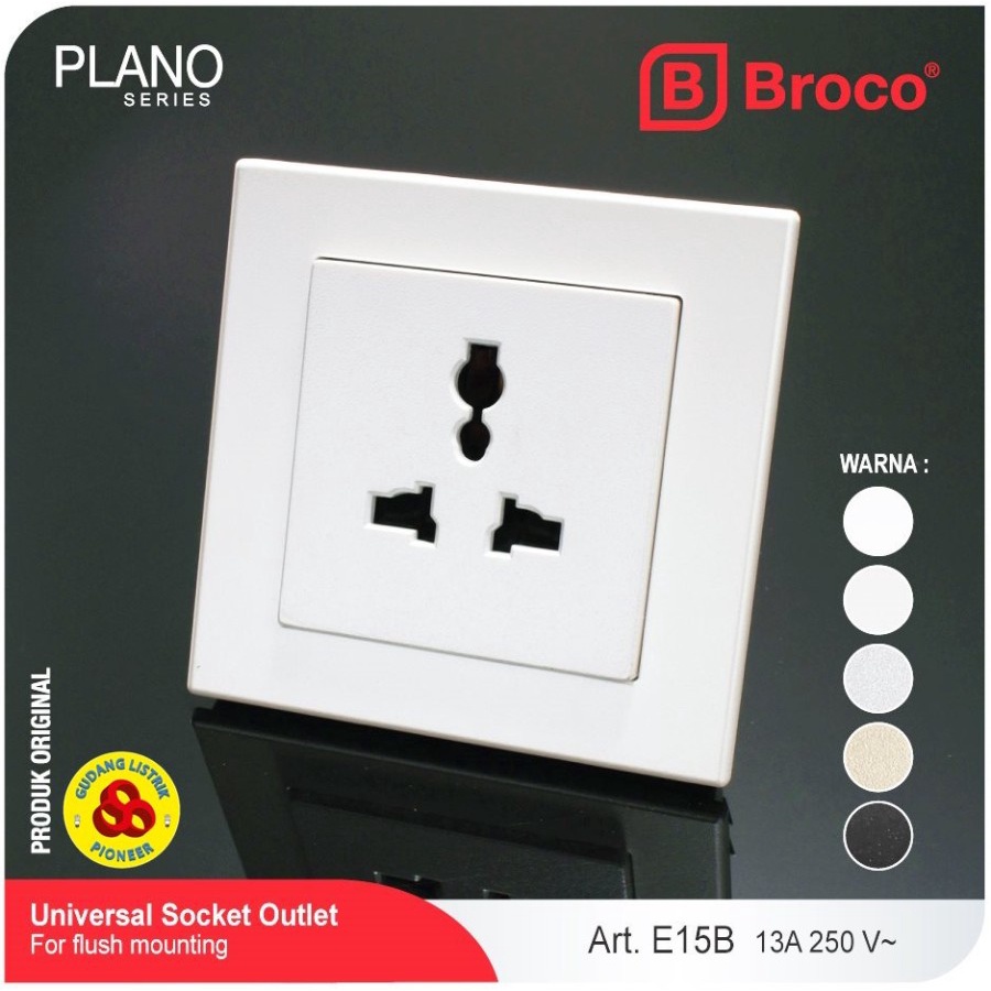 Broco Stop Kontak Internasional Plano E15B-55S White Universal Socket