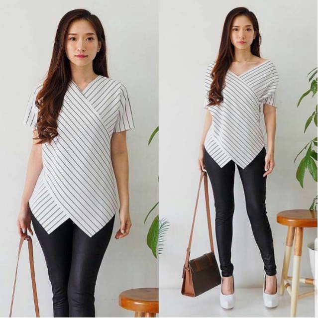 Tq88indonesia Baju Atasan Wanita Terbaru / Ediz top / Blouse Salur / Baju Atasan Wanita Terbaru / Blus / Ootd / Outfit Terbaru