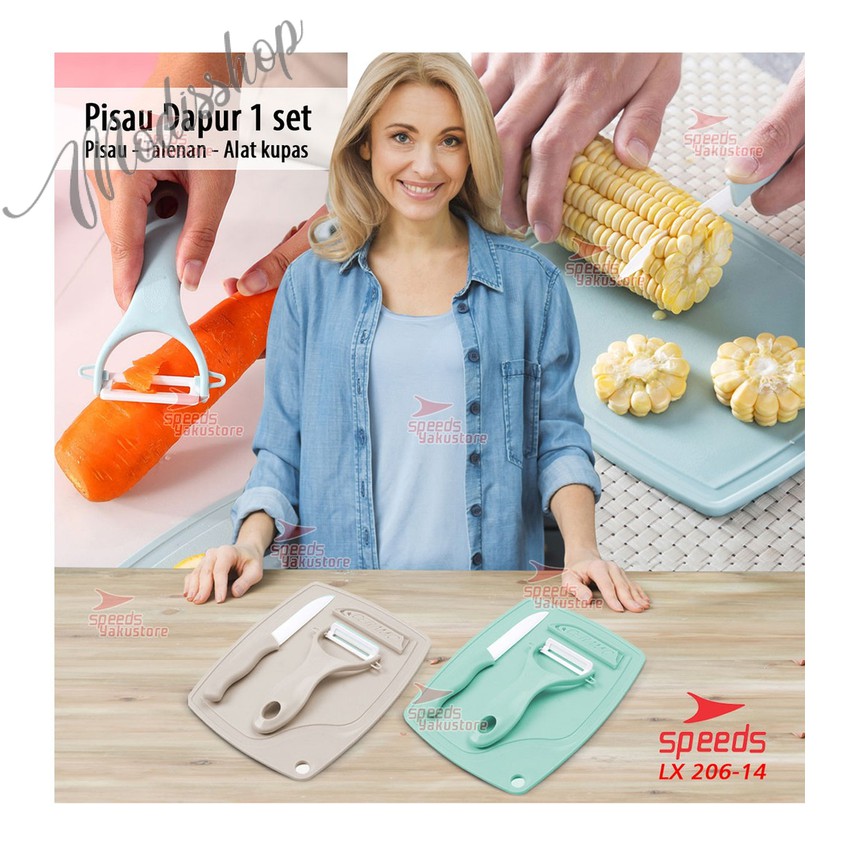 ALAT DAPUR SATU SET PISAU SET DENGAN TELENAN PISAU KERAMIK 3IN1 + PEELER TELENAN 20614