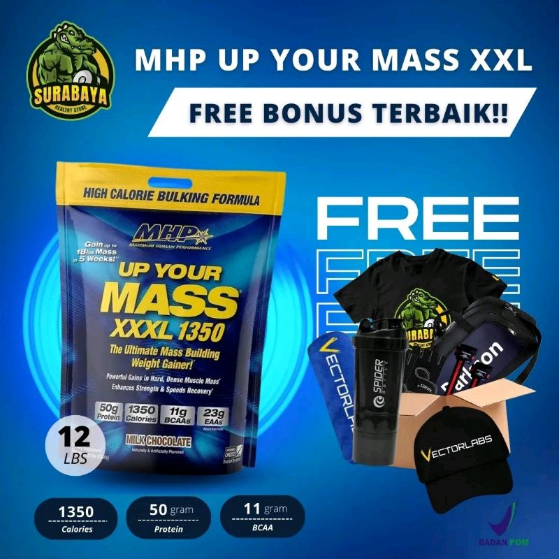 MHP UP YOUR MASS XXXL 1350 12 LBS BPOM SUSU FITNESS PROTEIN WEIGHT GAINMASS GAINER 12LBS NO BPI BULK