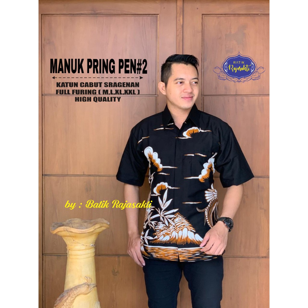 MANUK PRING 2 RAJASAKTI KEMEJA BATIK SOLO PRIA LENGAN PENDEK LAPIS FURING ATASAN BATIK PREMIUM MODERN KATUN HALUS BAHUWIRYA  BANAMITRA BANAMITRA PUTIH BANGSAWAN BAYU PUTRA BERLIAN BIRU BHARATAYUDA BIMASENA BIRENDRA BIRU INDAH BRAHMAKERTA BRAHMAKERTA MERAH