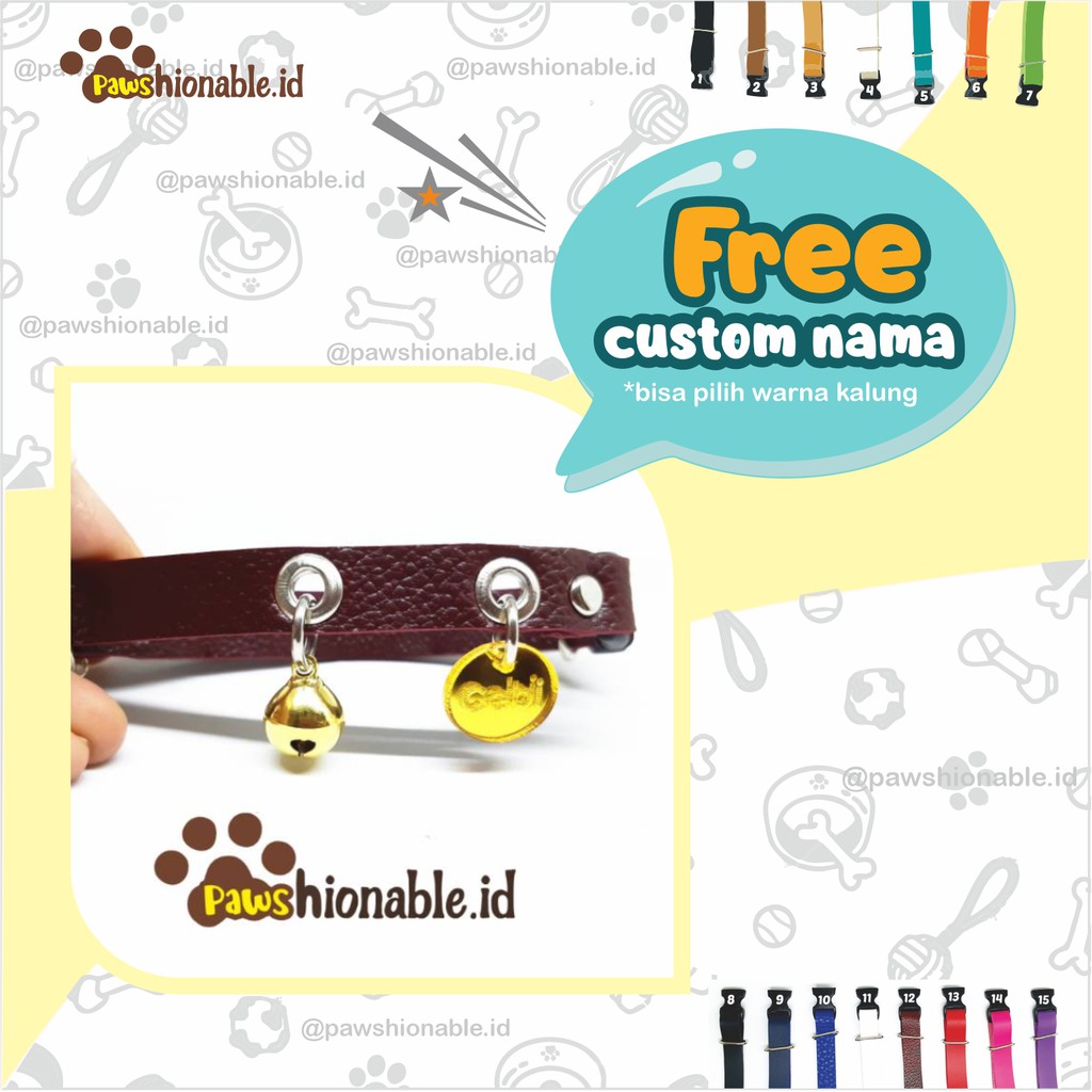 K23 - Kalung Custom Nama Kucing Anjing PU Leather/Kulit Sintetis