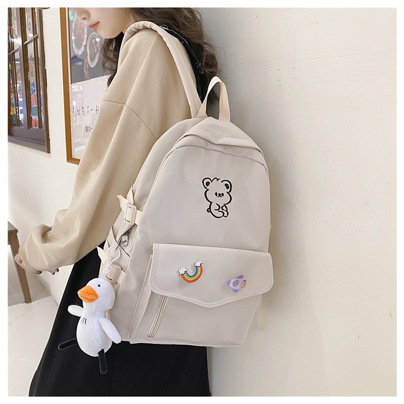 WYK106 Tas Ransel Wanita Pria Sekolah Kuliah Polos Animal Logo Backpack School Impor TKM