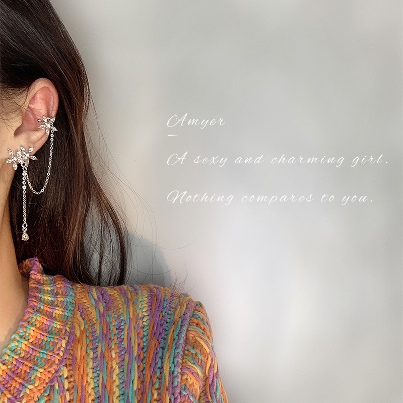 Asimetris anting-anting telinga klip wanita anting-anting baru fashion rumbai telinga hook klip teli