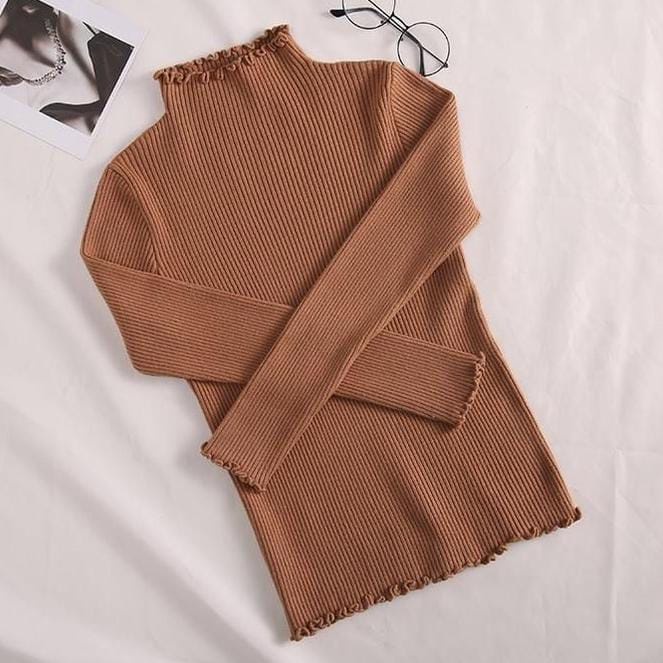 Sweater Rajut Turtleneck Kriwil Lengan Panjang Curly Tabita Atasan Wanita