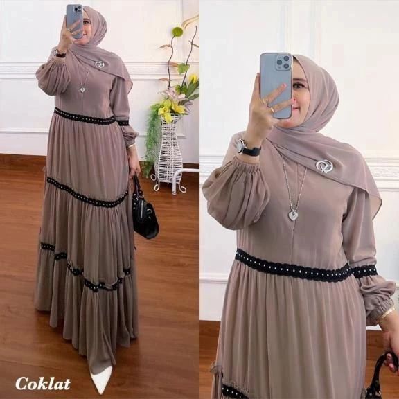 MAHANI DRESS BL CERUTY BABYDOLL FULL PURING APLIKASI RENDA LD 110 CM PB 138 CM BUSUI Gamis Wanita Terbaru  2022