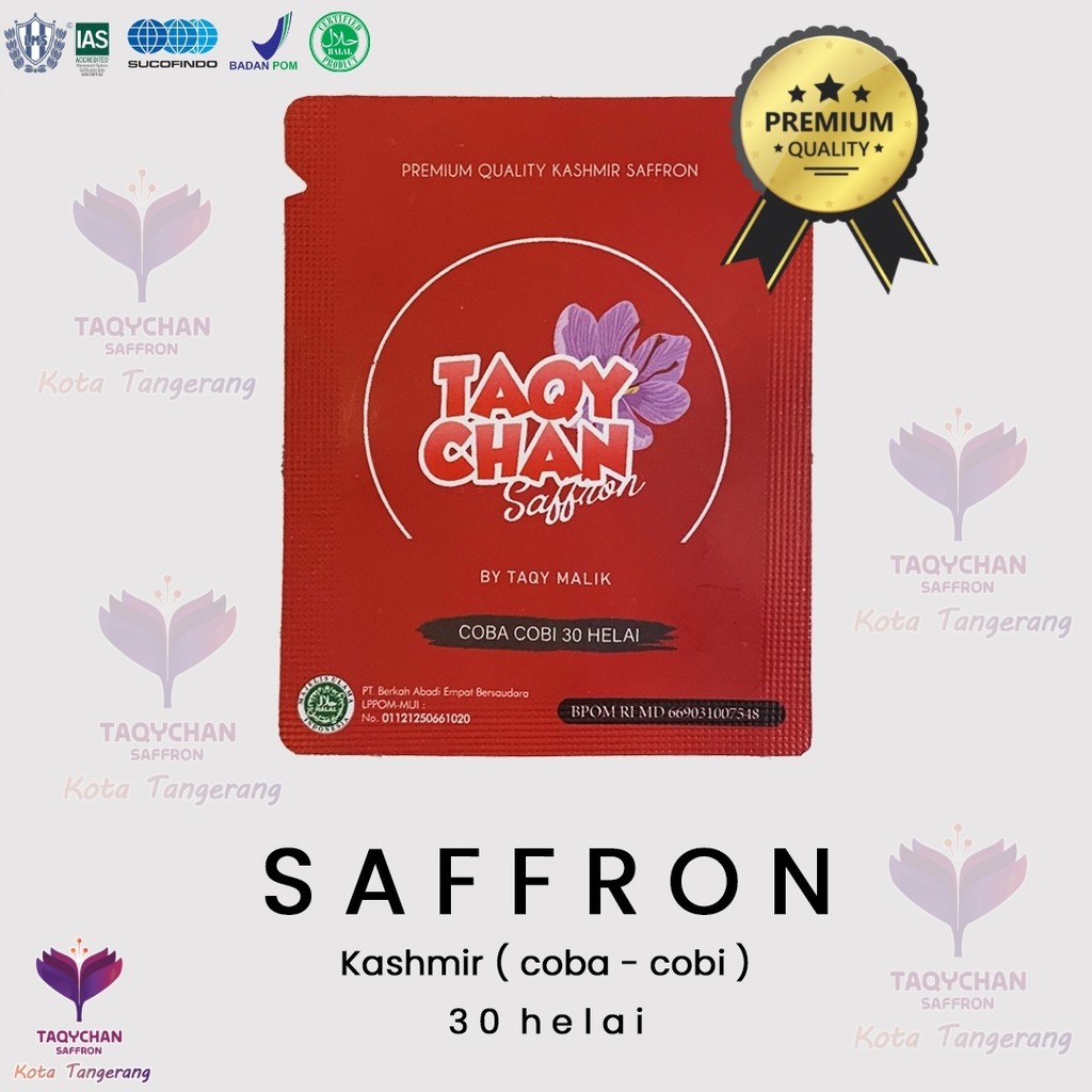 

TAQYCHAN SAFFRON KASHMIR COBA-COBI (ISI 30 HELAI) BPOM HALAL BERSERTIFIKASI GMP ISO