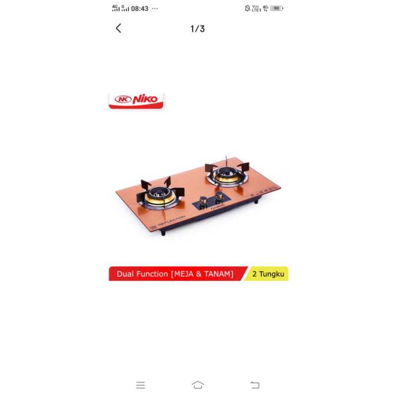 niko kompor gas kaca tanam 2 tungku gold