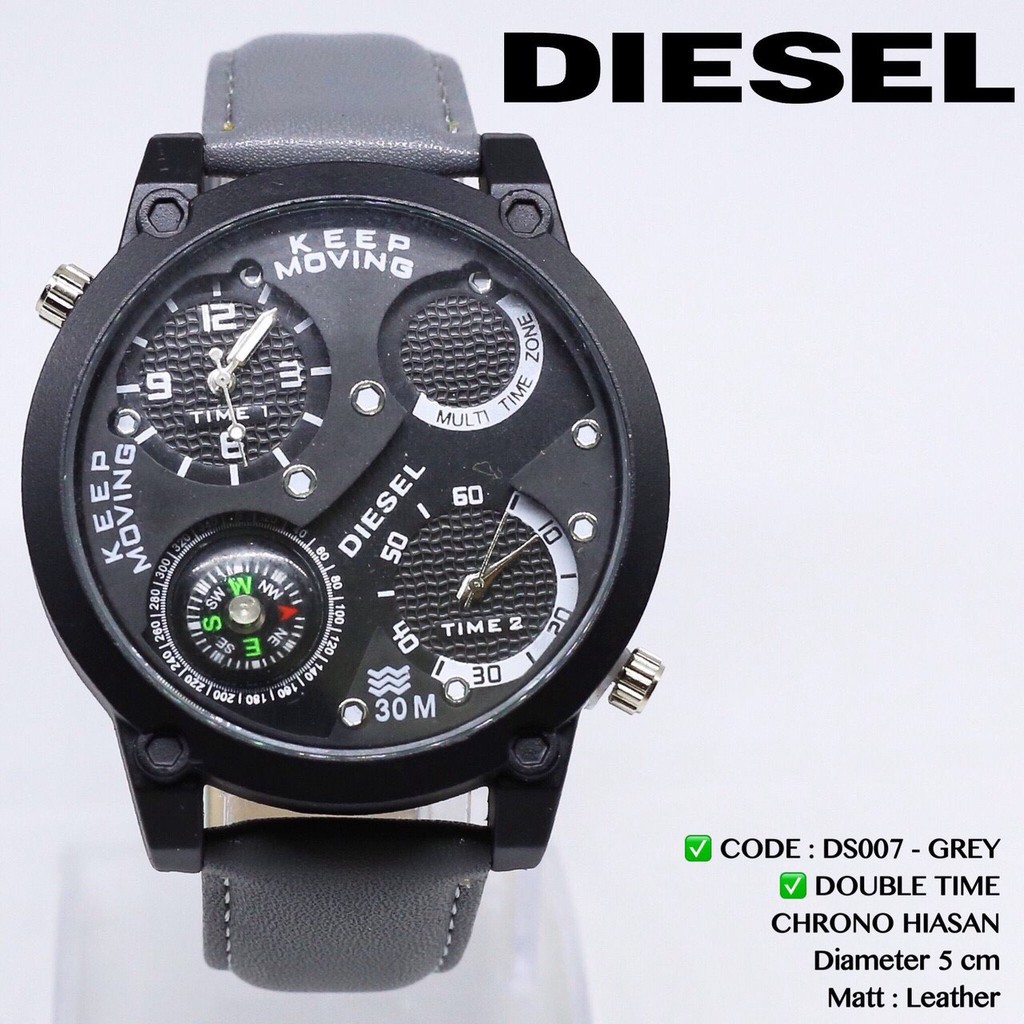 DG08 Jam tangan pria RIPCURL tali kulit double time dua waktu ada kompas free baterai cadangan RK011
