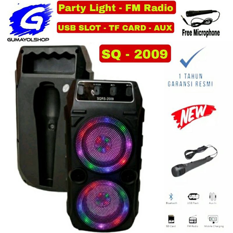 Speaker Bluetooth Portable LED SQ - 2009 Bonus Mic / Speaker Karaoke Super Bass Suara Bagus