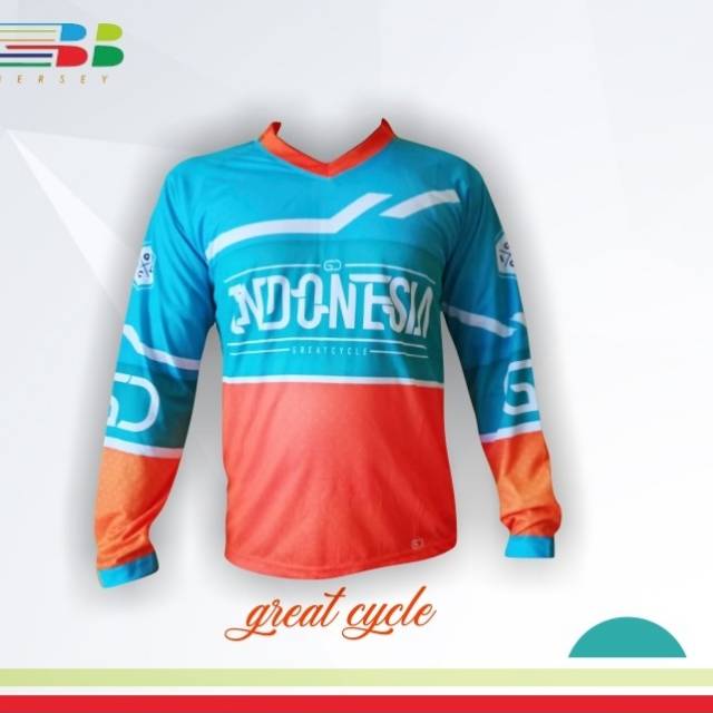 Jersey sepeda gunung mtb warna orange biru lengan panjang/kaos sepeda gunung/jersey Downhill
