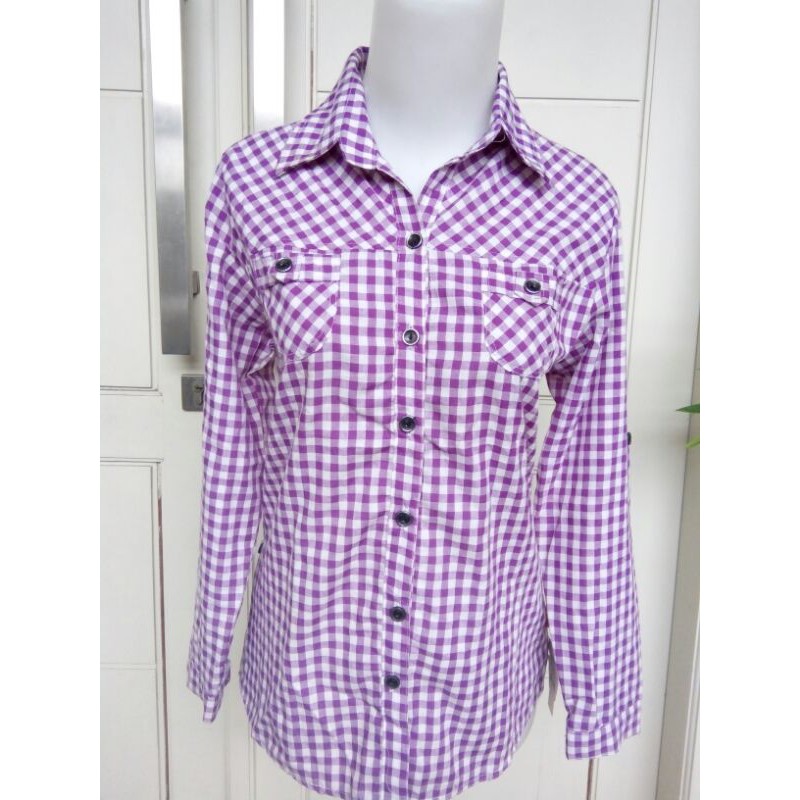 KEMEJA WANITA MOTIF KOTAK KOTAK UNGU HITAM MERAH