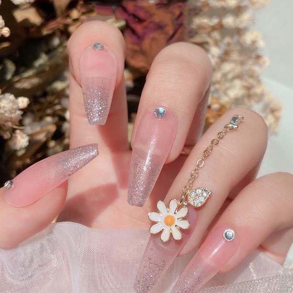 AUGUSTINA Agustina Bunga Kuku Berlian Imitasi Wanita Manicure Aksesoris Hiasan Kuku Nail Art Zirkon Nail Art Liontin Rantai