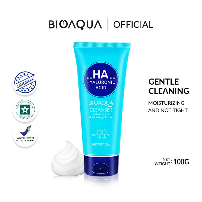 BPOM BIOAQUA HA Face wash Hyaluronic Acid Moisturizing Cleanser 100g / pembersih wajah / BB