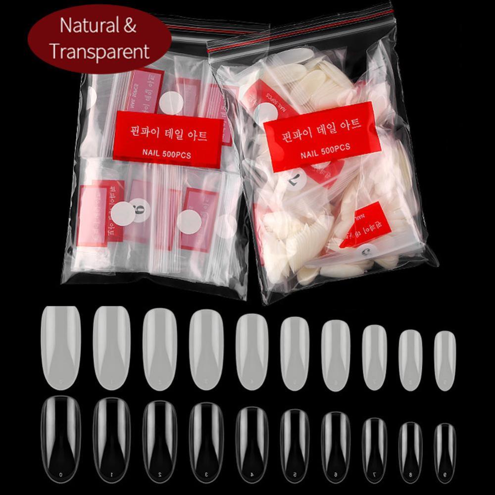 Timekey 500PCS Kuku Palsu Panjang Bentuk Oval Untuk Nail Art A9K2