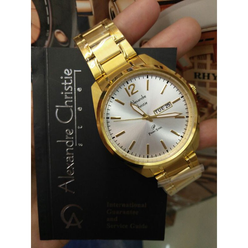 Jam Tangan Analog Pria Alexandre Christie Ac 1012 ME All Stainless Steel Full GOLD