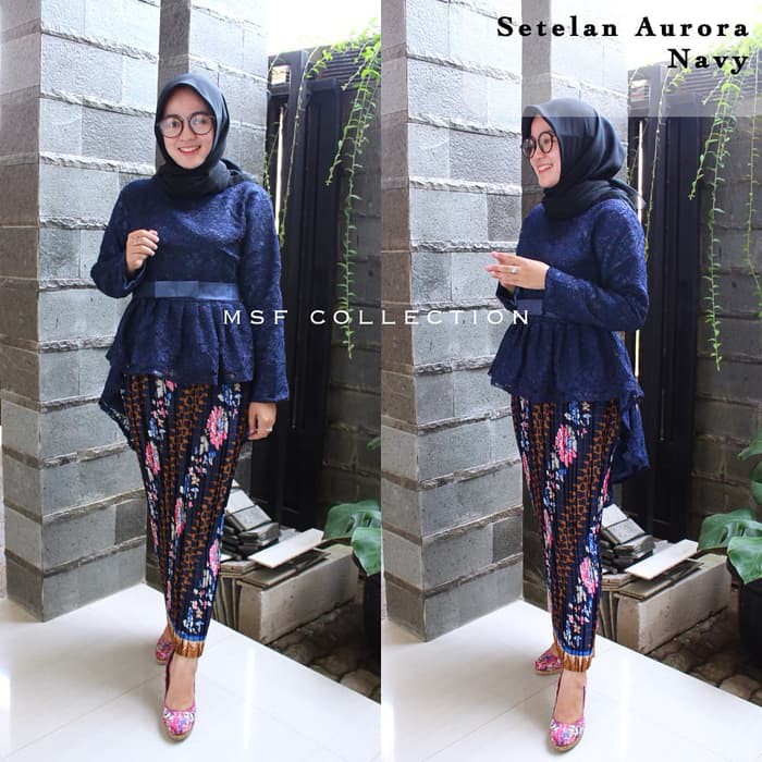 Kebaya Modern Setelan Aurora Brokat Hitam Dan Pilihan Warna Lain