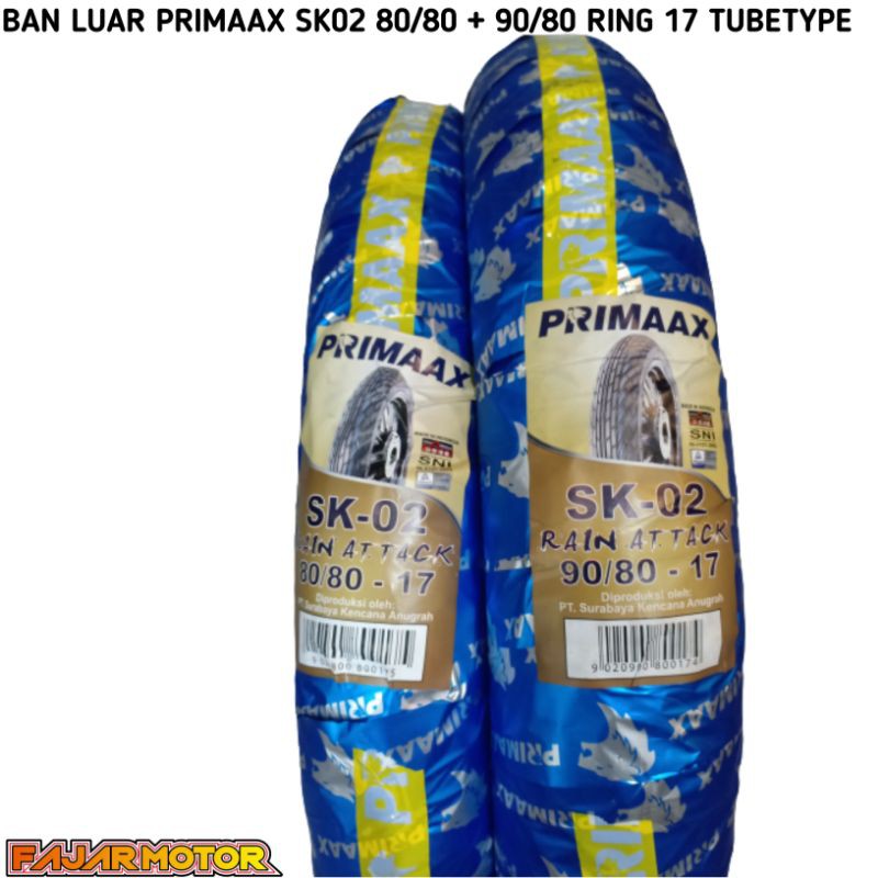 PAKET 2 BAN LUAR PRIMAAX SK02 80/80 + 90/80 RING 17 TUBETYPE