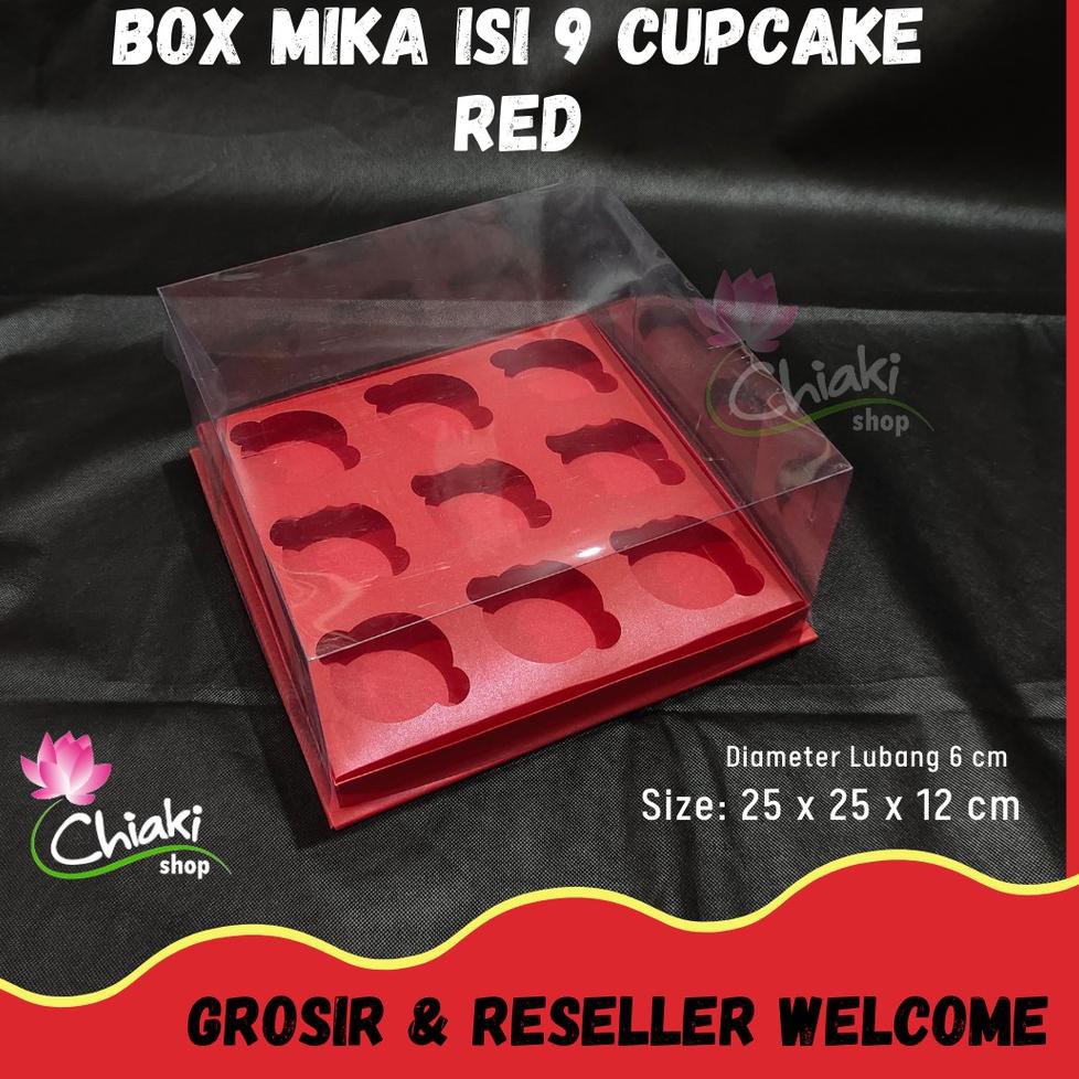 

[BR TJ 13F3Bv] Box Cupcake isi 9 MERAH 25x25x12 cm Kotak Mika Donat Dus Kue Kardus Emas Muffin Cake